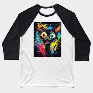 Funny Black Cat Painting Colorfull Pop Art Design For Cat Onwer Baseball T-Shirt